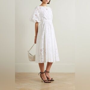 Carolina Herrera New Shirred Puff Sleeve Anglaise Midi Dress Size 10 $1,890.00
